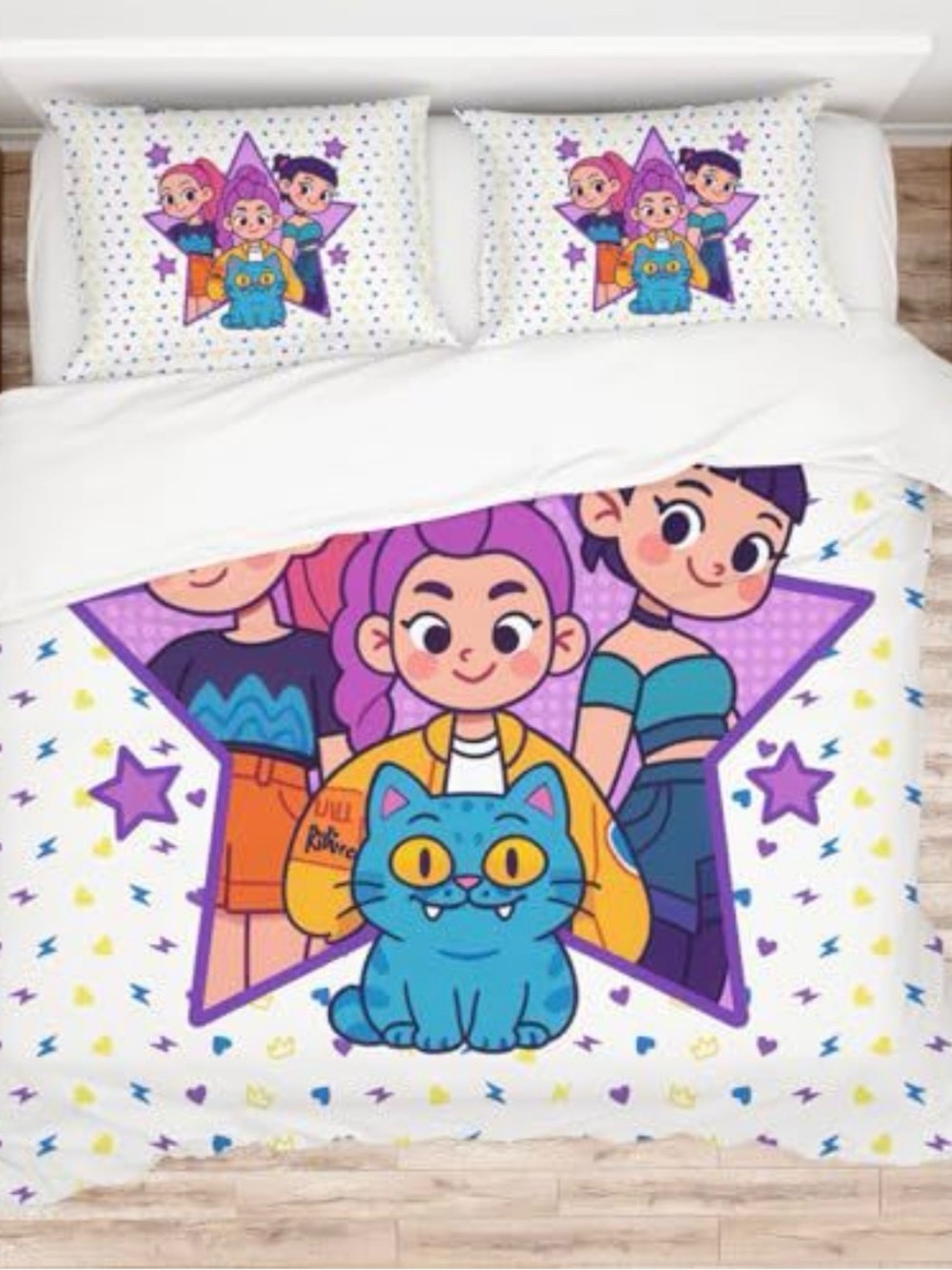 Allenjoy KPop Demon Hunters Twin Comforter Set Girls Anime Bedding + Pillowcase